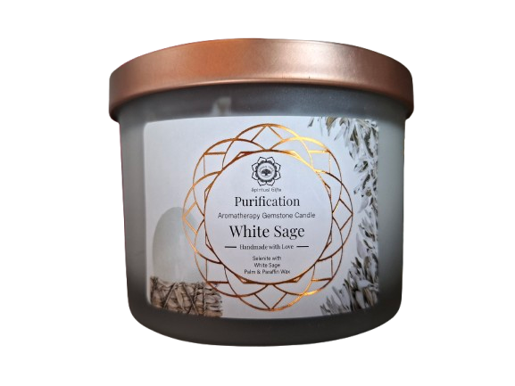 Bougie 'Purification' Sélénite et Sauge blanche