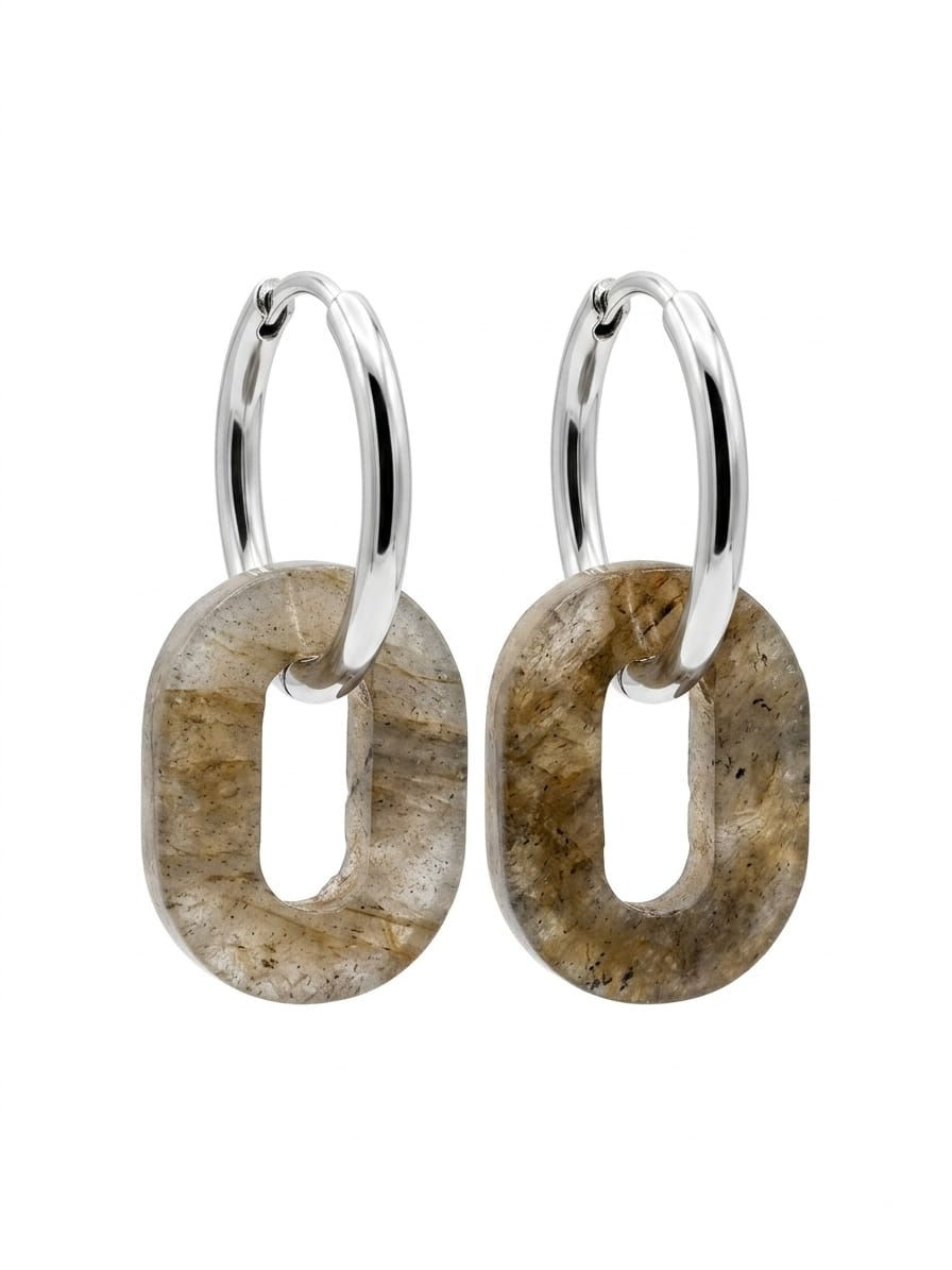 Créoles Ovales en pierre naturelle – Labradorite