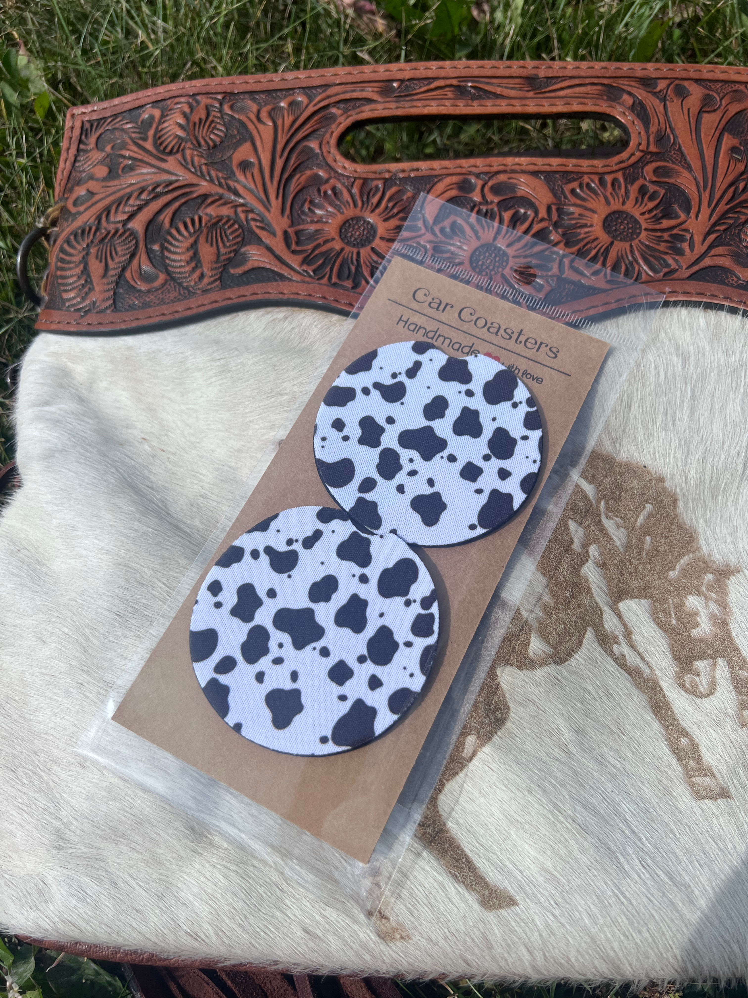 Cow Print Car Coaster