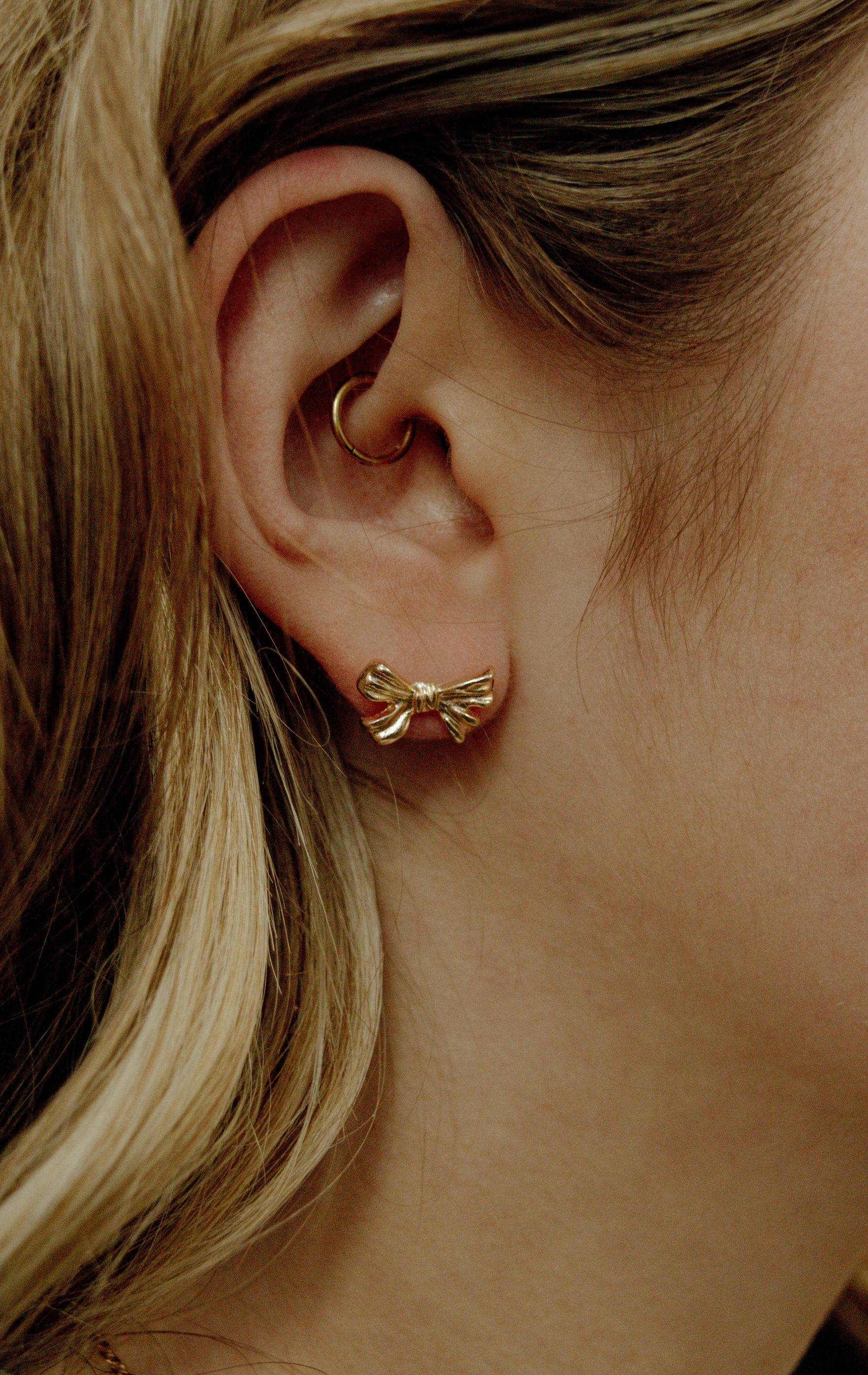 Mini Bow Earrings Faux Gold 