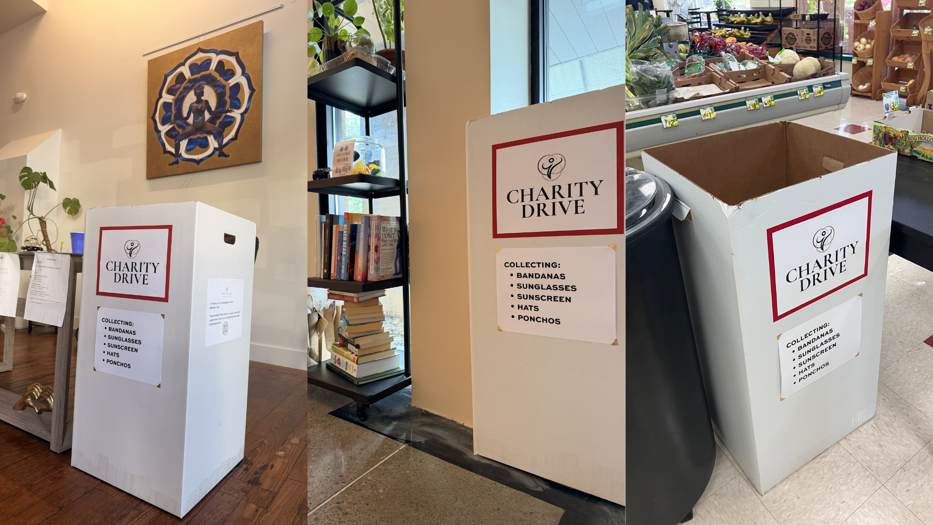 A simple and sustainable donation box placed in a bright community space.