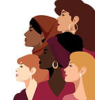 A left side profile of a diverse group of female identified folks.
