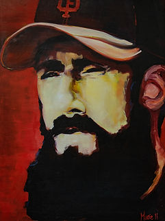 Oil painting, portrait, baseball, The Beard, Brian Wilson, SF Giants, closer, orange and black, 2010 World Series champions