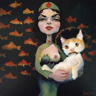 freeloader, pet illustration, oil paints, stencil, bmalone