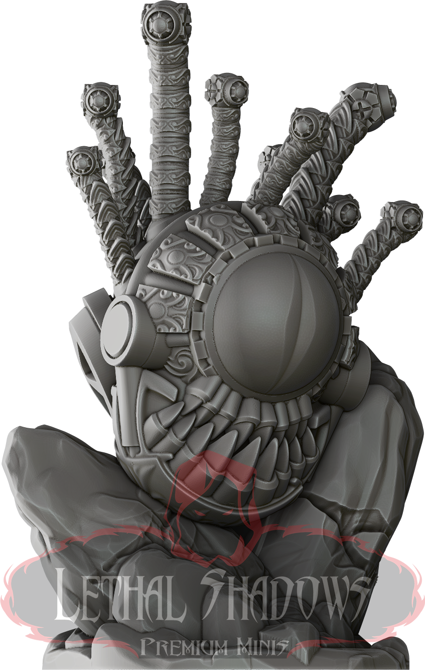 Grey, multi-eyed creature miniature