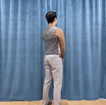 Grey Wool with Herring Bone, Beige Plaid and Coloured Flecks, Grey Leather Lapels and Pocket Welts.