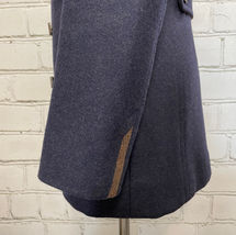 Double Knit Two-Tone Navy and Brown Heathered Cashmere Wool Pea Coat With Antiqued Copper Buttons and Double Lined With a Layer of Wool for Extra Warmth.