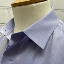 Blue Herring Bone Cotton Men's Dress Shirt with Covered Button Stand.