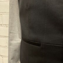 Black Cashmere Waistcoat with Silver Window Pane Plaid and Silk Satin Welt Pockets.