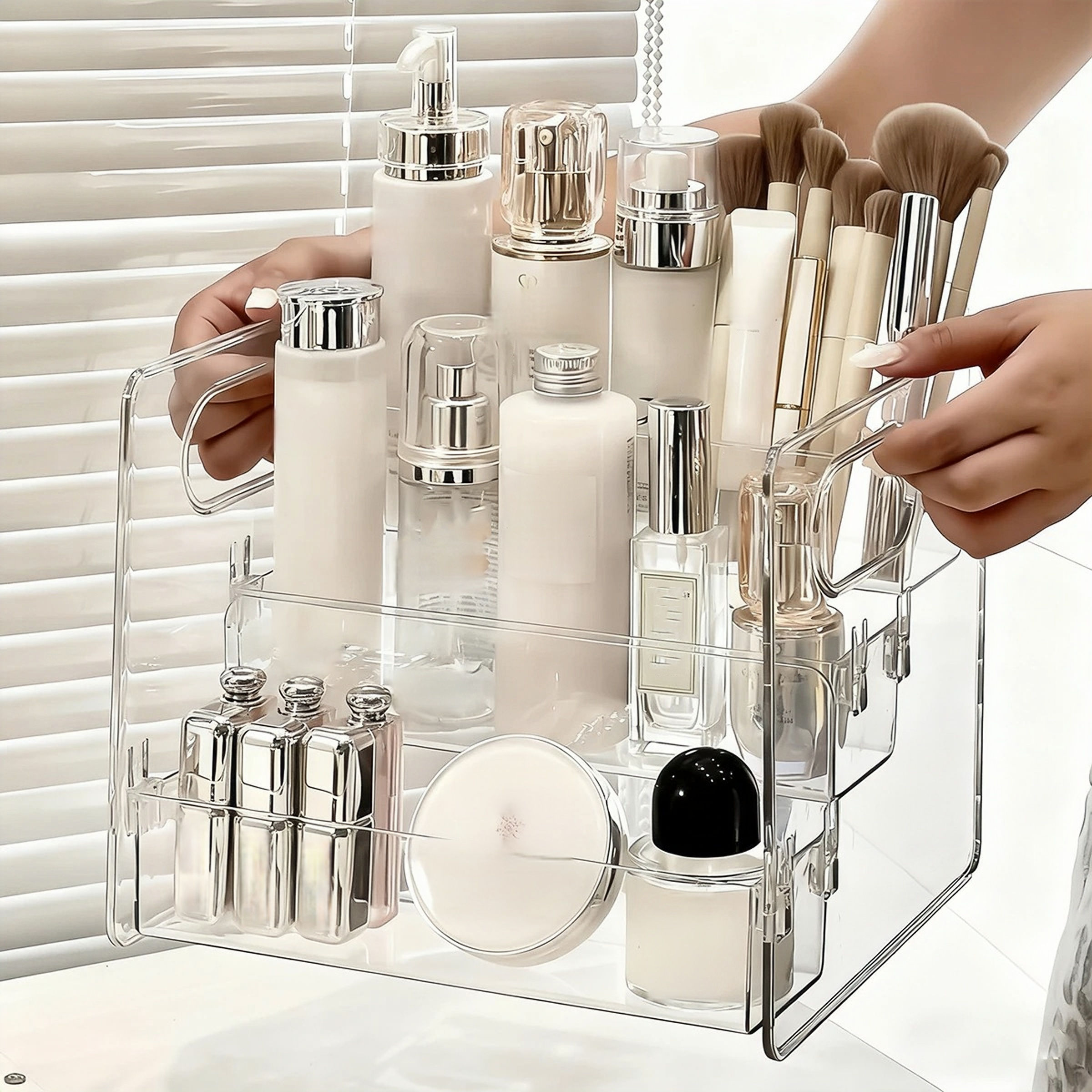 Cosmetics Desktop Storage Box, Acrylic High-Grade Dust-Proof Perfume and Skin Ca