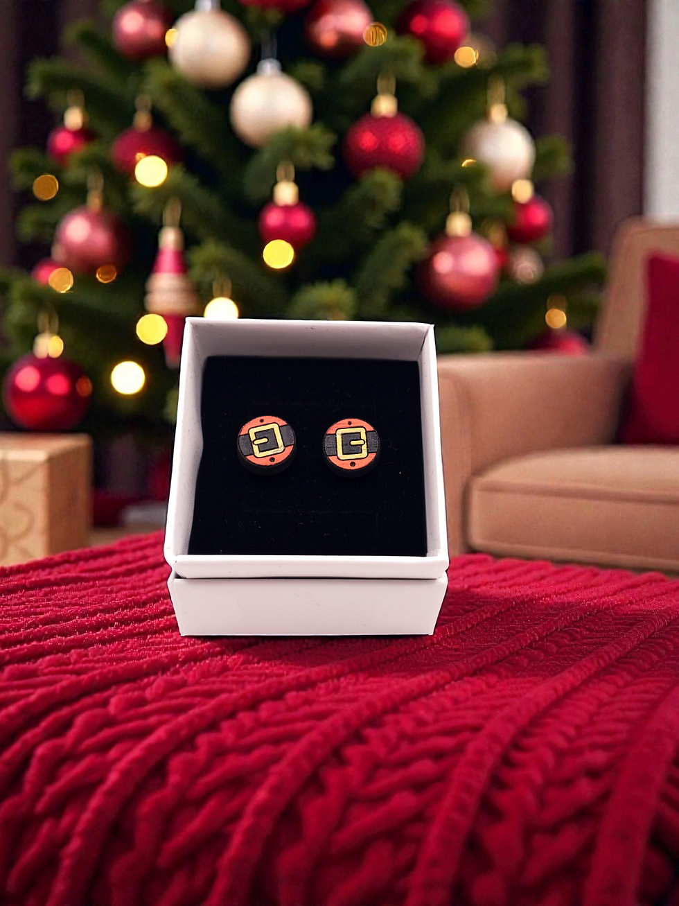 Stud Earrings Santa Belt Handmade Wooden Stud Earring