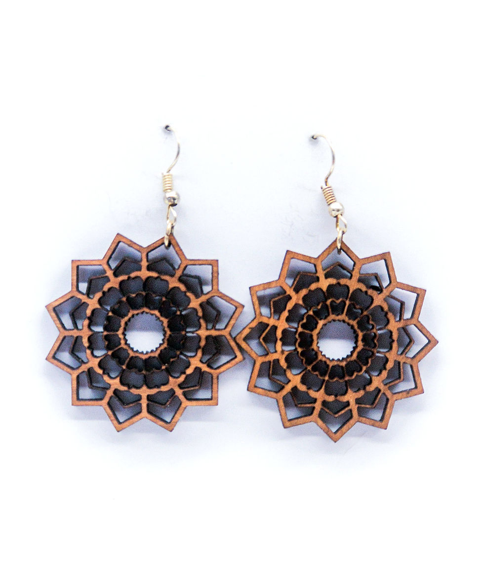 Miniaturebillede: Floral Mandala Earrings - Handmade Wooden Earrings Denmark