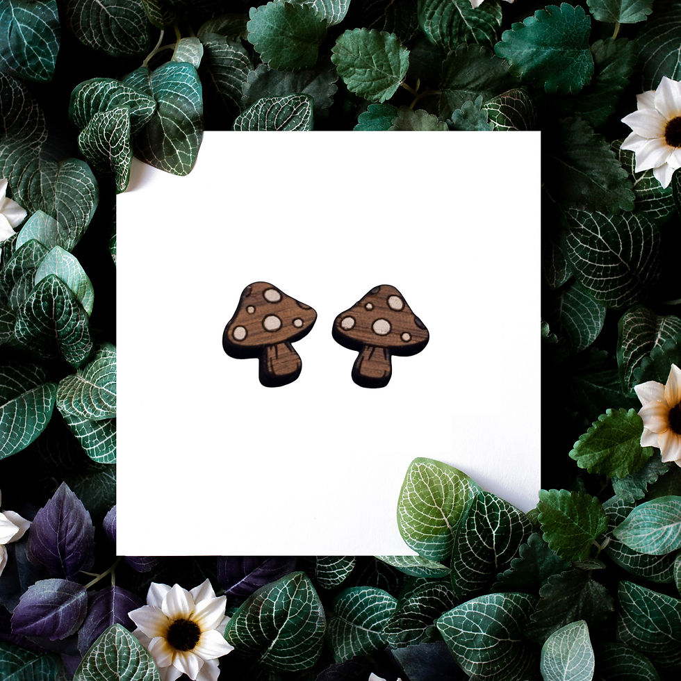 Stud Earrings Mushroom Handmade Wooden Stud Earrings