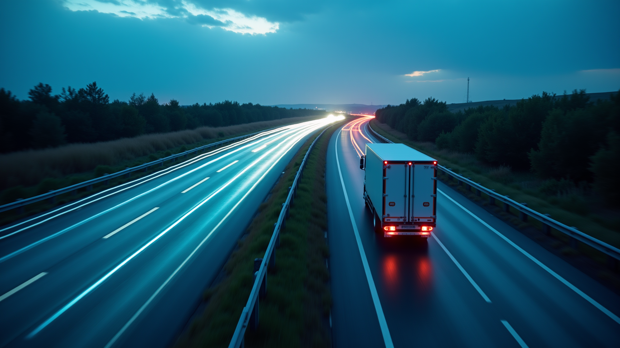 Truck Driving by Lake