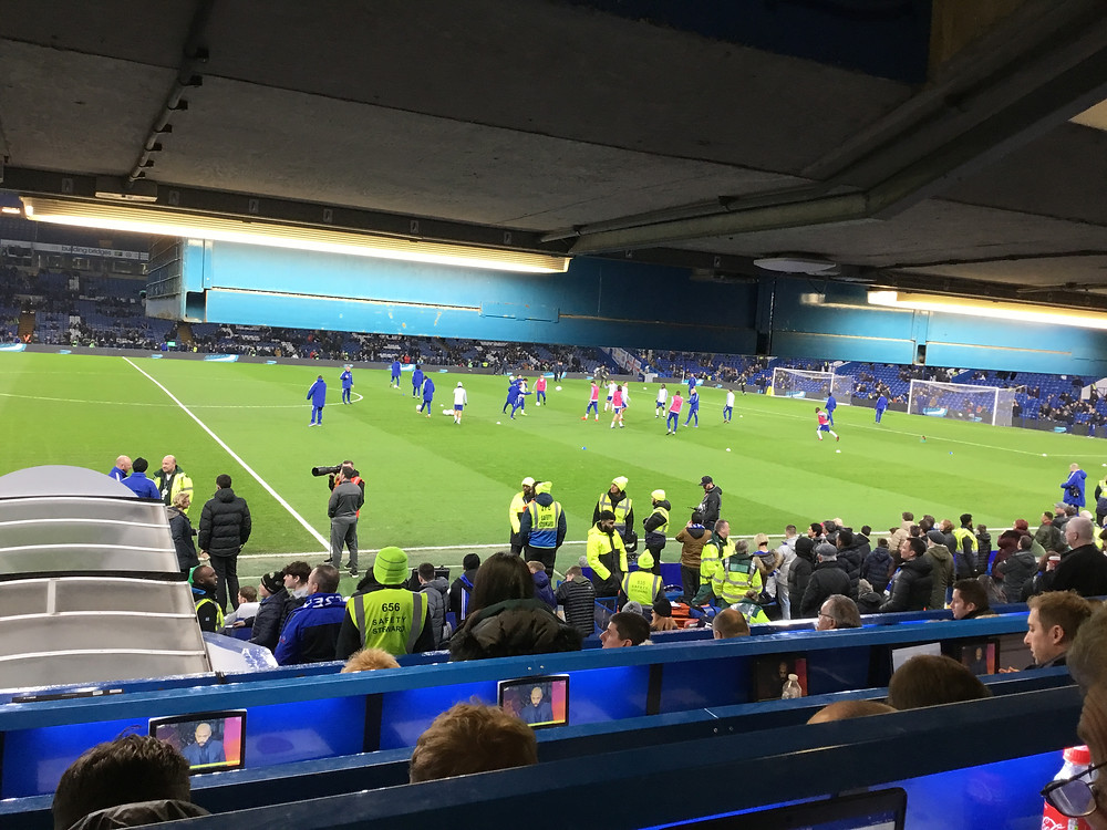 Chelsea players warm up ahead of the match. Photo Paul Lagan
