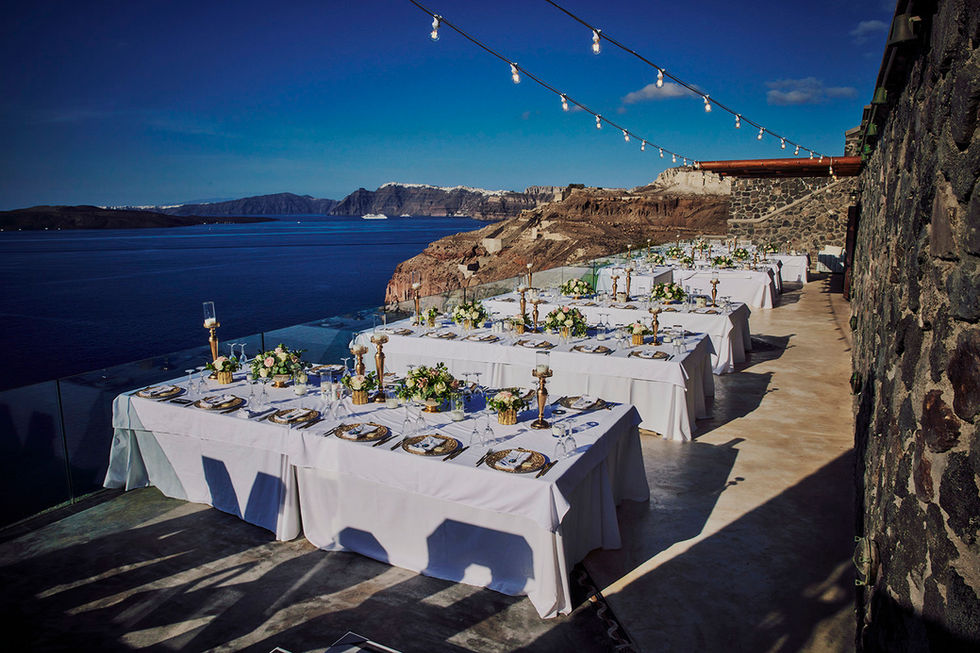Destination wedding Greece - Wedding reception with ocean view.