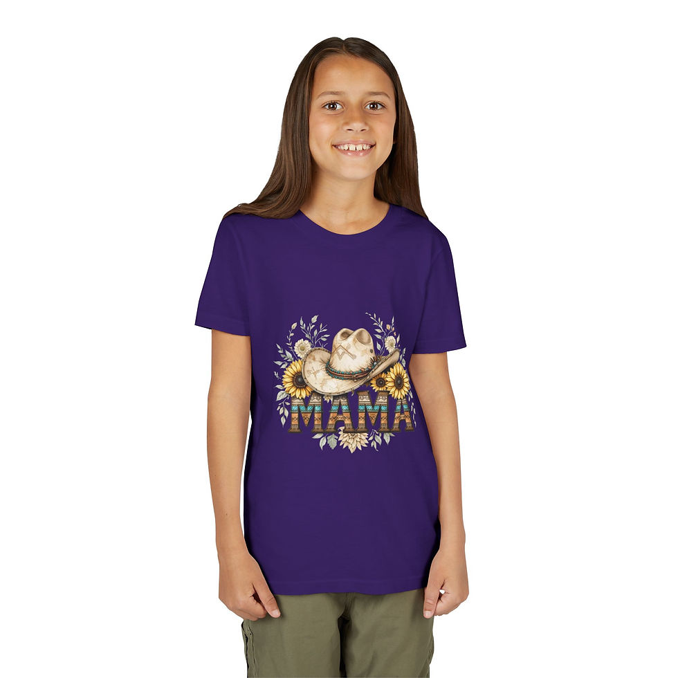 Thumbnail: Youth Tee – 'MAMA' Cowboy Hat & Sunflower Graphic Shirt 
