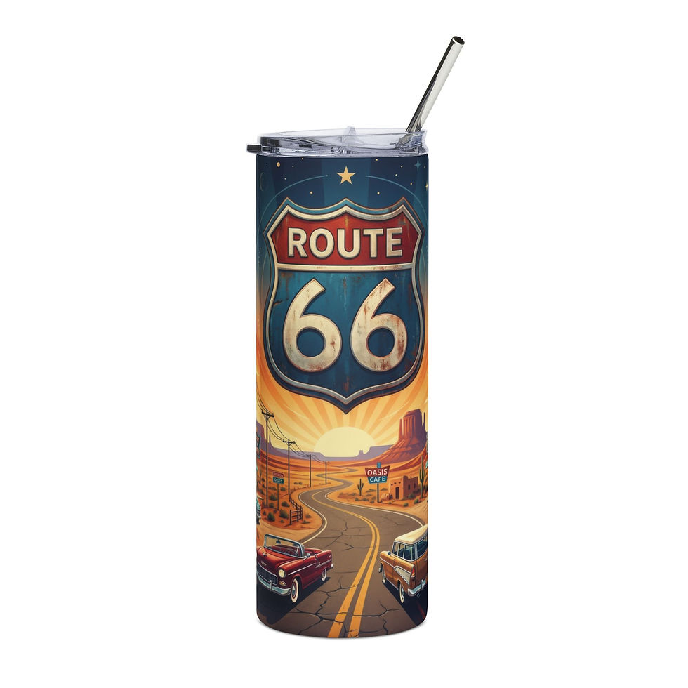 Thumbnail: Route 66 Stainless Steel Tumbler - 20oz Retro Road Trip Travel Mug