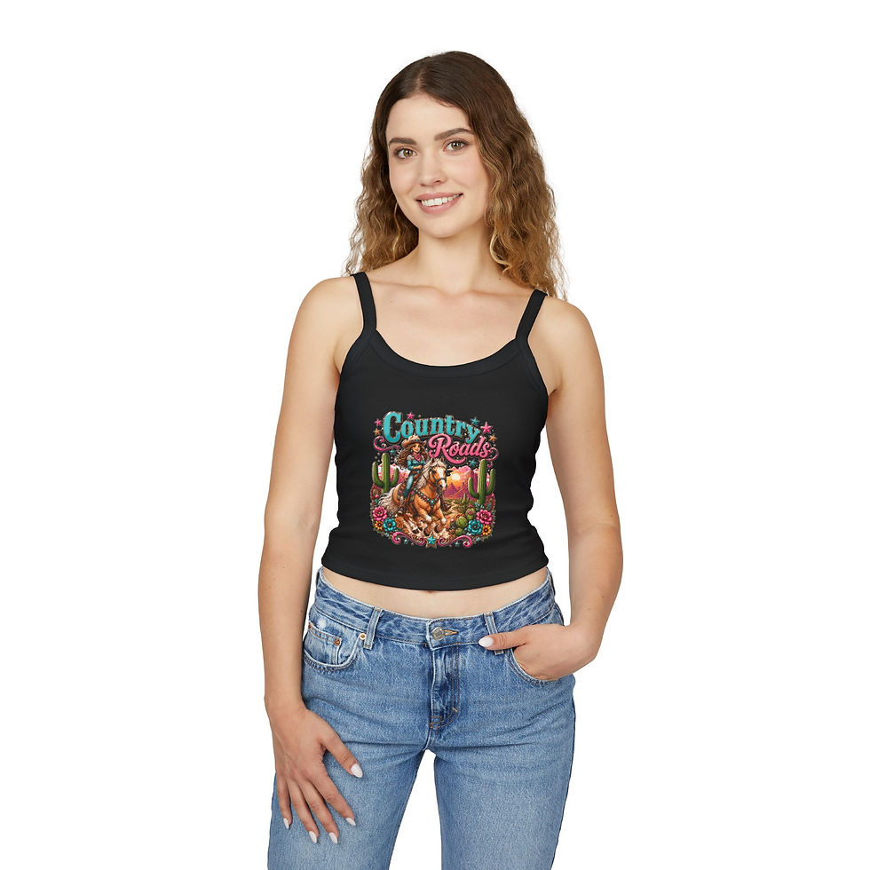 Thumbnail: Country Roads Tank Top — Western Horse Graphic Women’s Crop