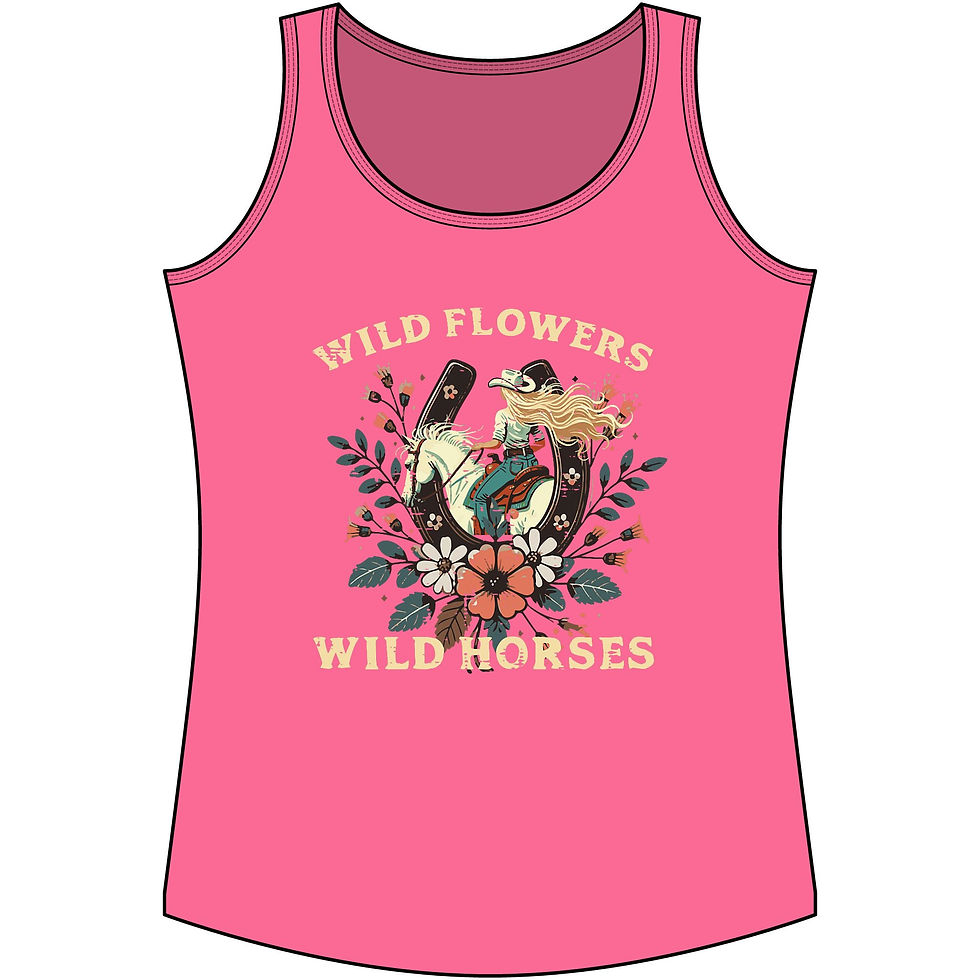 Thumbnail: Western Wildflowers & Wild Horses Tank Top — Women's Cotton Ranch Style