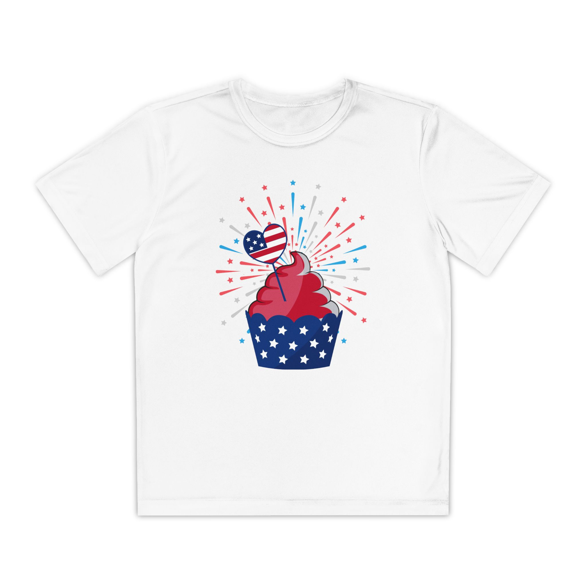 Cupcake with Fireworks Youth Tee | Party Dessert Celebration Shirt