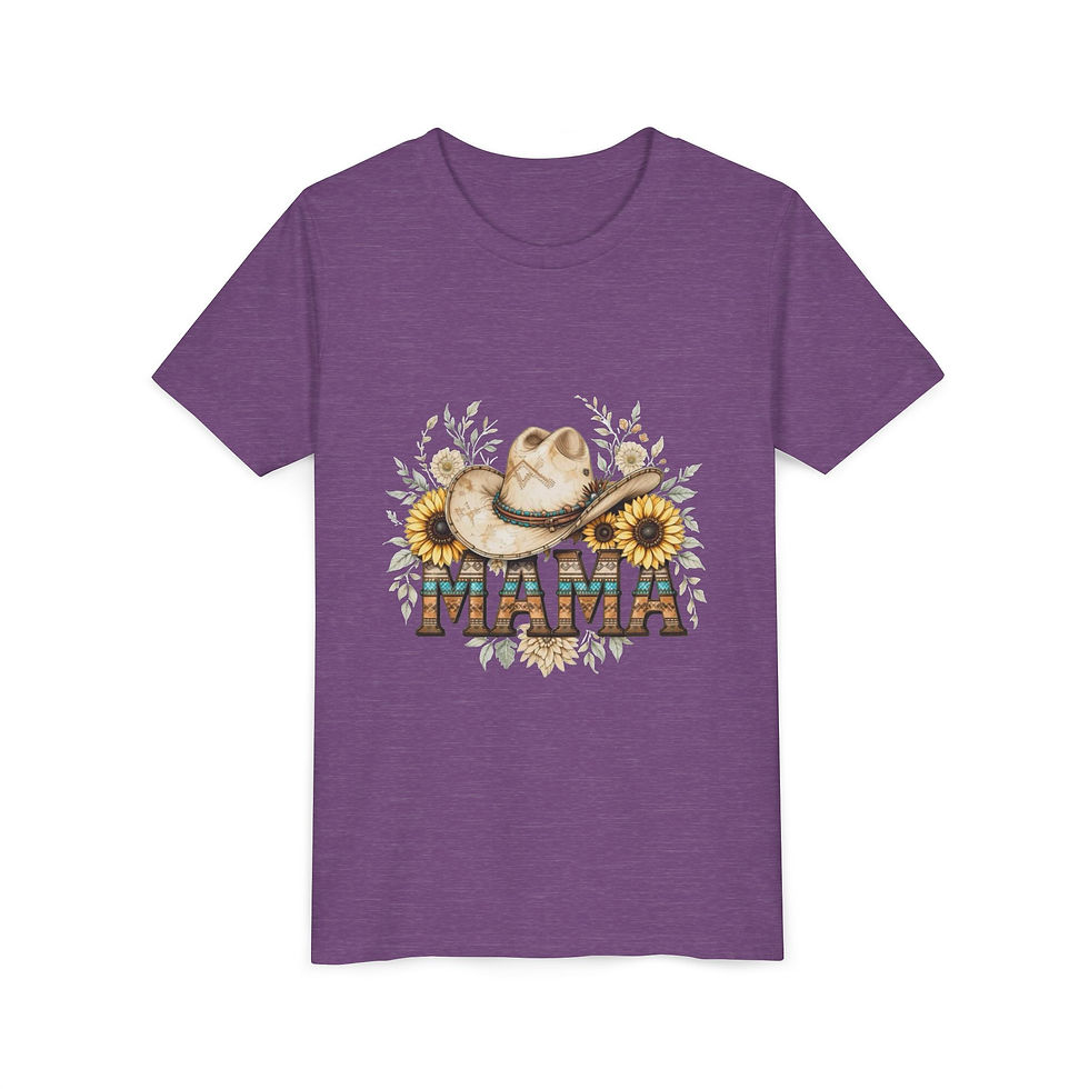 Thumbnail: Youth Tee – 'MAMA' Cowboy Hat & Sunflower Graphic Shirt 