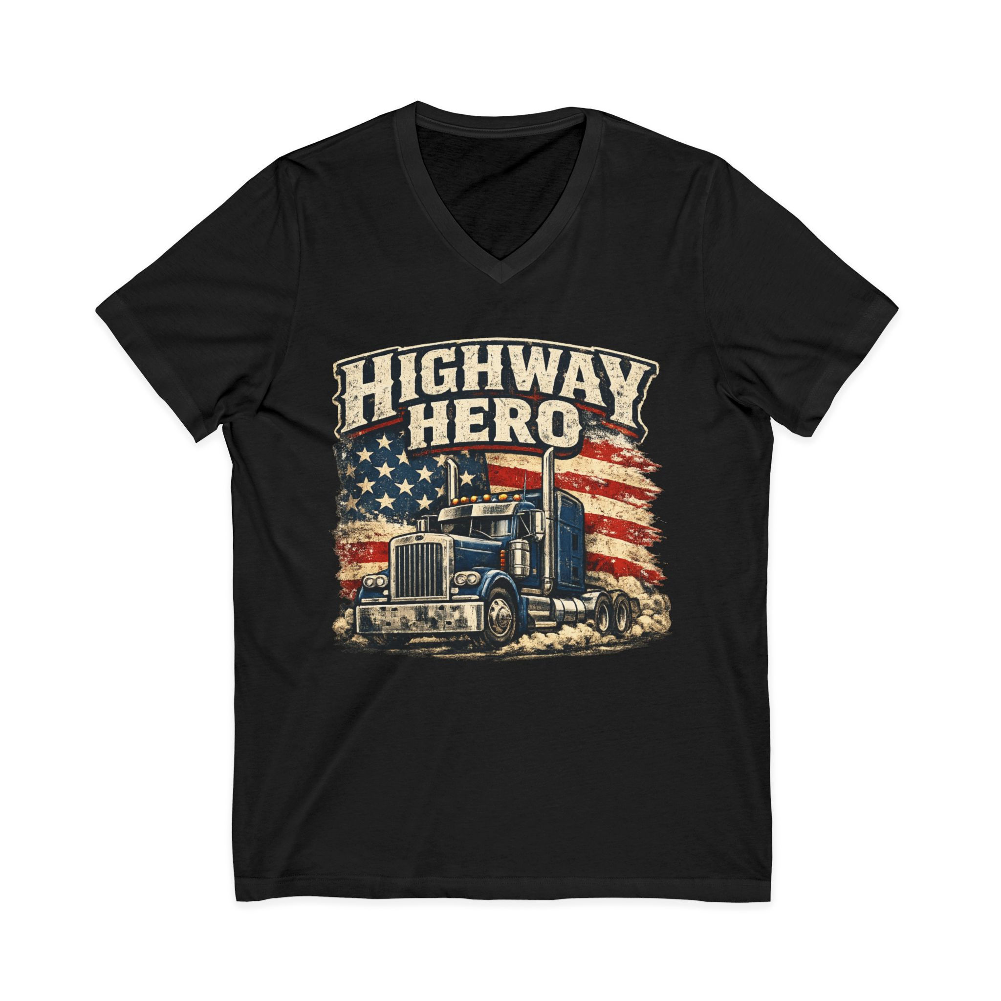 Highway Hero Truck Driver V-Neck Tee American Flag Eagle Patriotic Trucker Shirt
