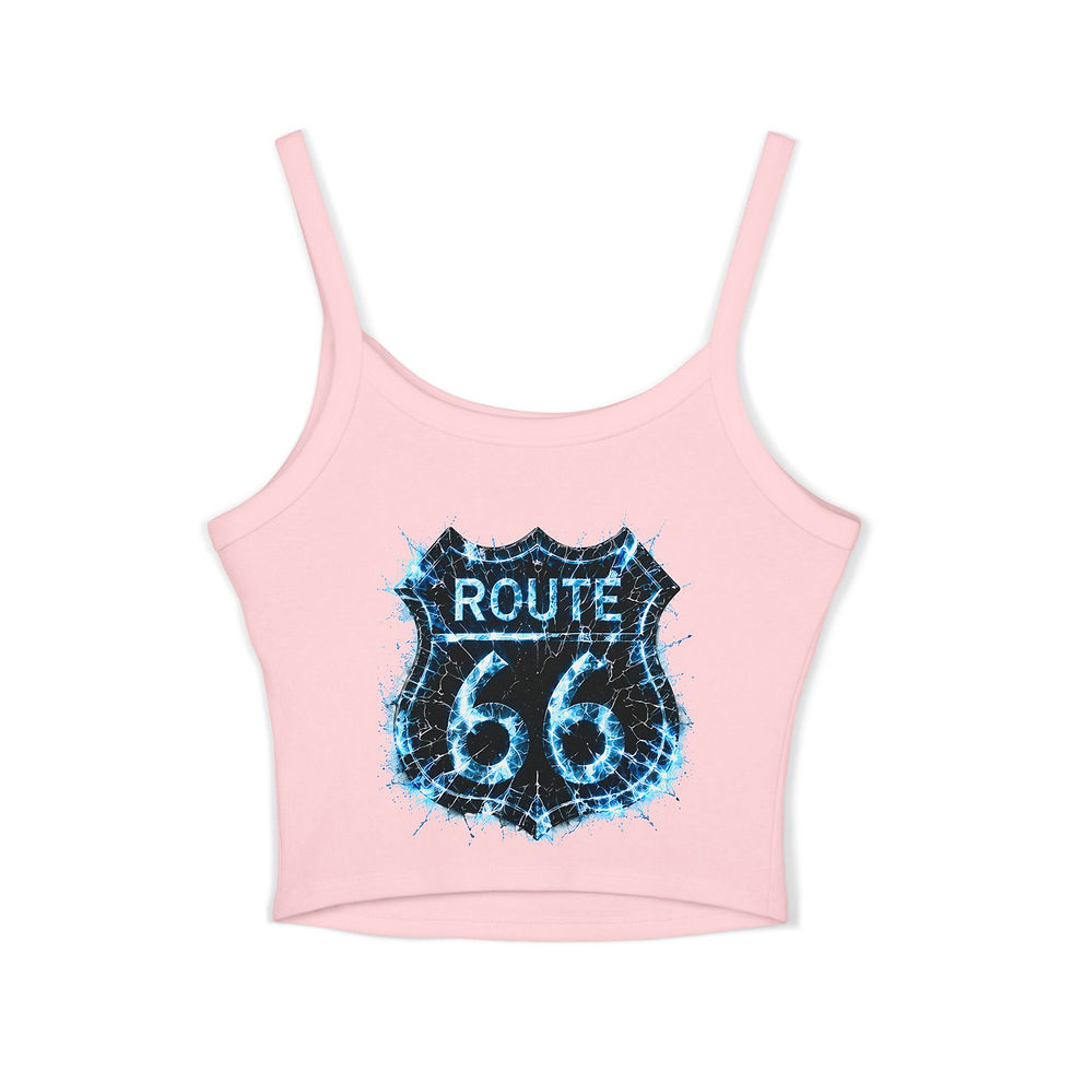 Thumbnail: Route 66 Crop Tank Top — Born to Ride Vintage Car Graphic