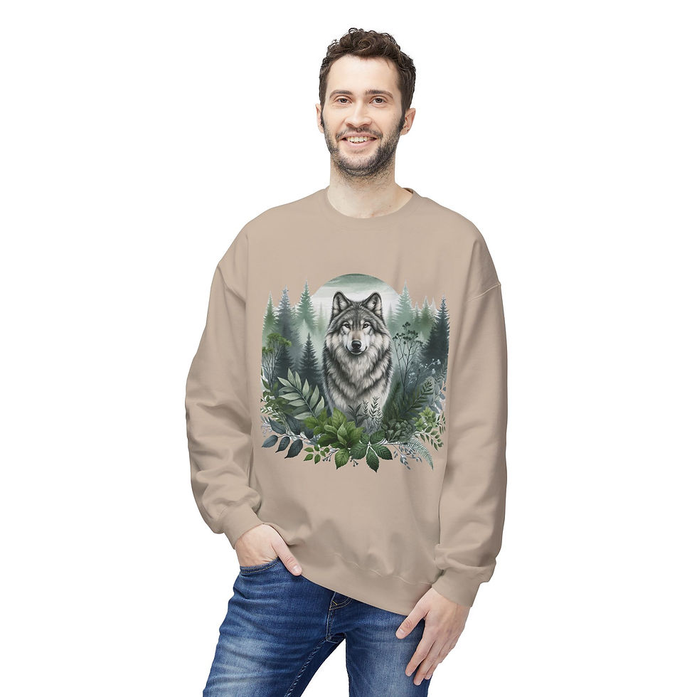 Thumbnail: Wildlife Wolf and Moon Midweight Softstyle Fleece Crewneck Sweatshirt