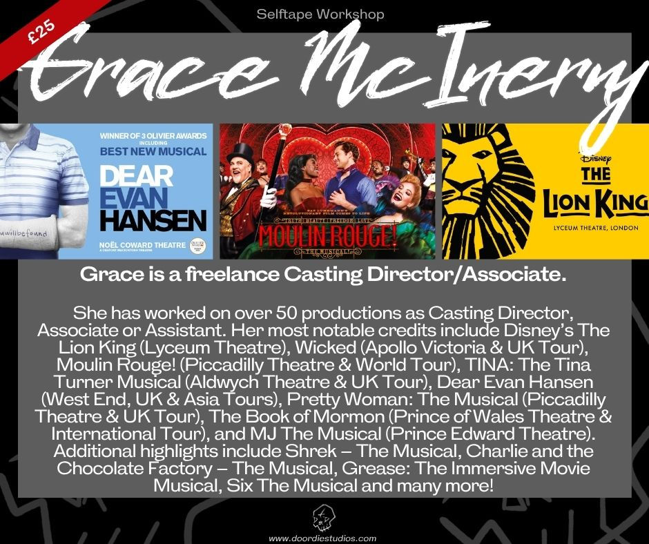 CASTING WORKSHOP with Grace McInerny . Scripts upon Booking OR Select your own, Optional Song and Q&A!
