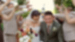 Bride and groom walking through wedding party during wedding party photos at Arizona wedding