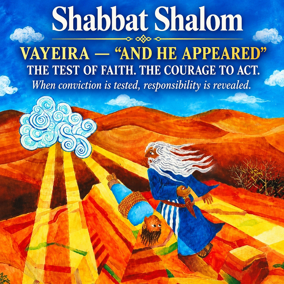 Shabbat Shalom – Parashat Vayera, Abraham and the three visitors, illustrated desert scene accompanying a weekly D’var Torah.