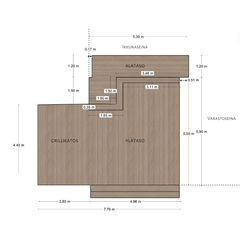 Terassisuunnitelma omakotitalon pihalle. Kesä, tule jo takaisin.