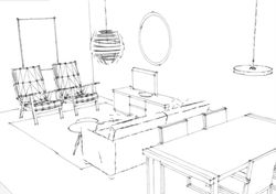 Etäpalveluna tehdyn tilasuunnitelman havainnekuva kerrostaloasunnon olohuoneesta.