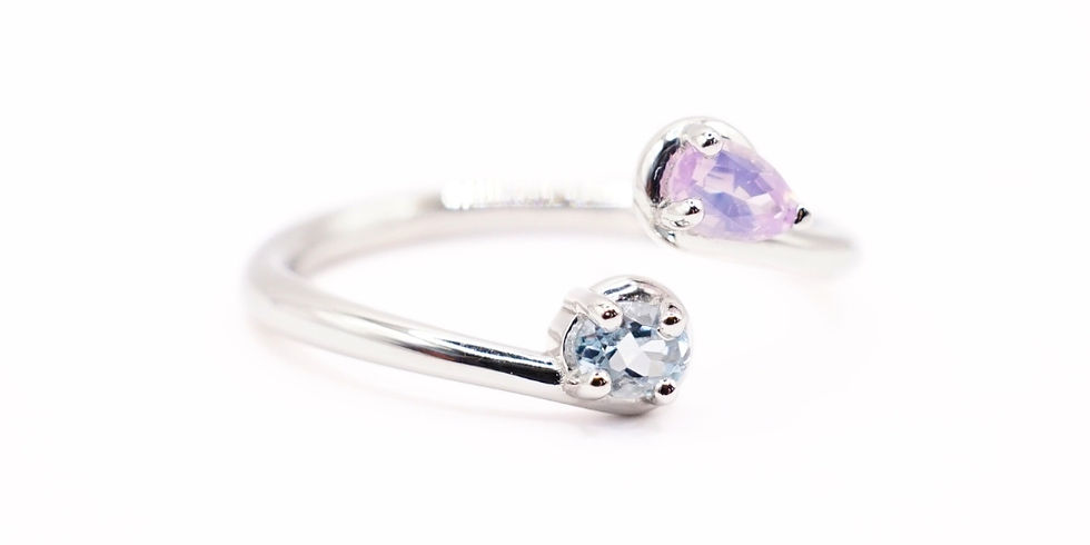 Bague toi & moi, platine, spinelle rose et aigue marine