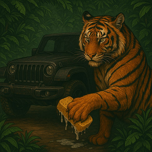 Thomas the Tiger with a sponge