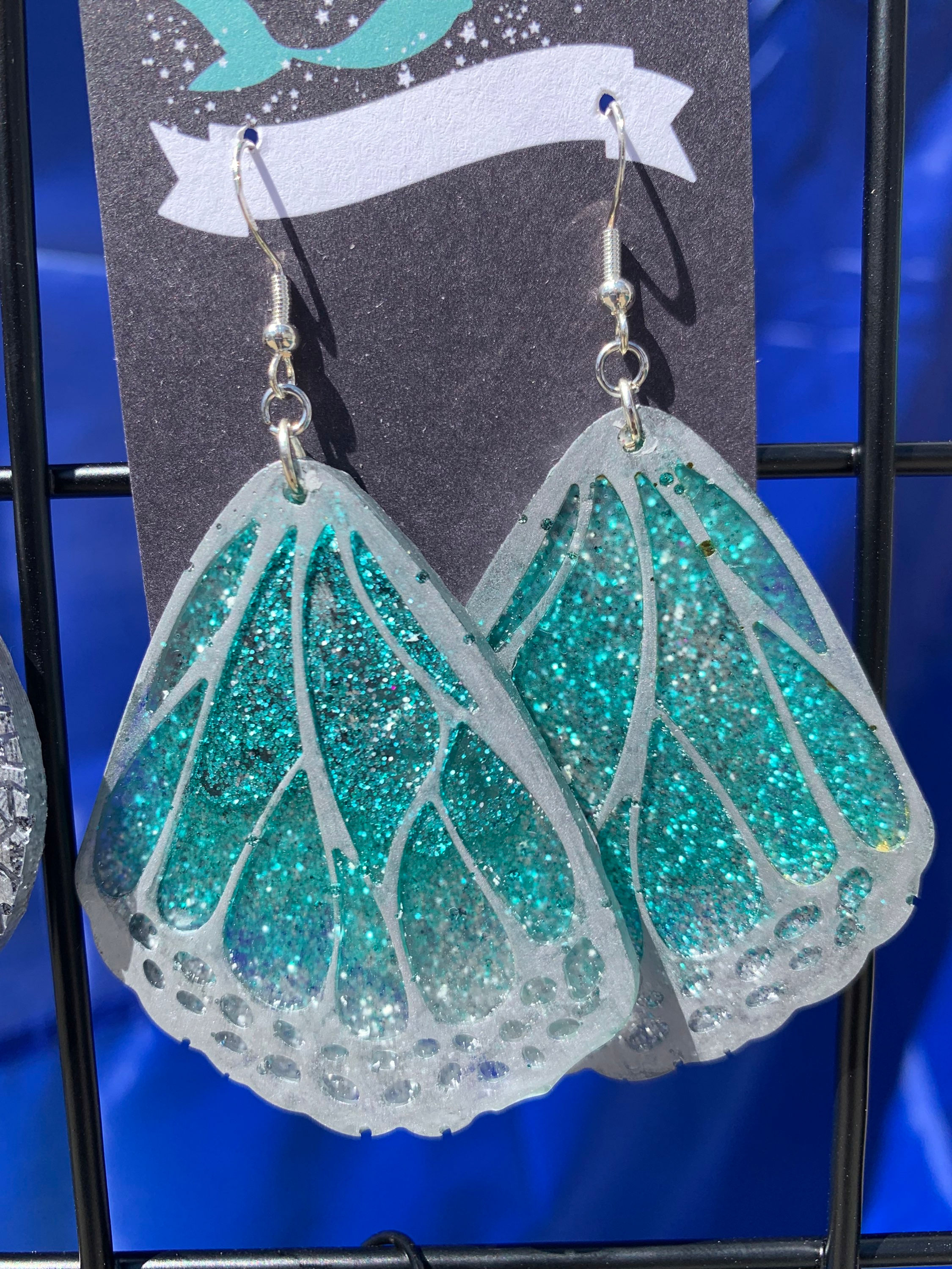 Butterfly Wing Earrings - Teal/Silver