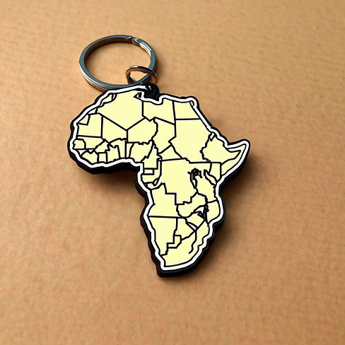 a keychain in the shape of africa and all the countries within it.