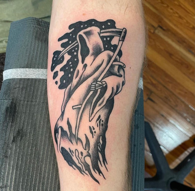 Traditional Blackwork space Grim Reaper celestial space
