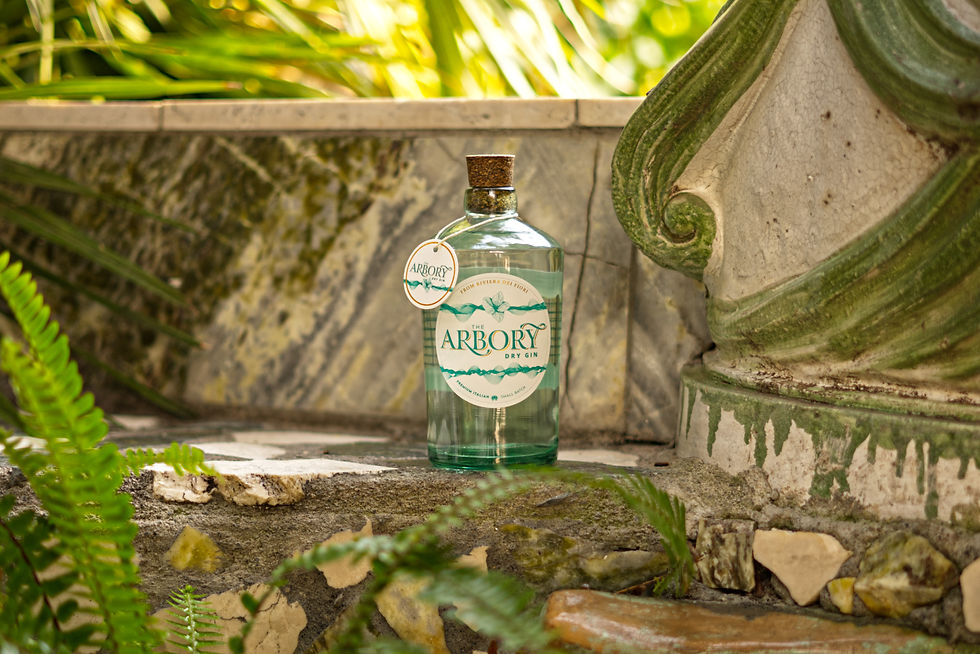 Miniatura: The Arbory Dry Gin bottle in a wonderful garden