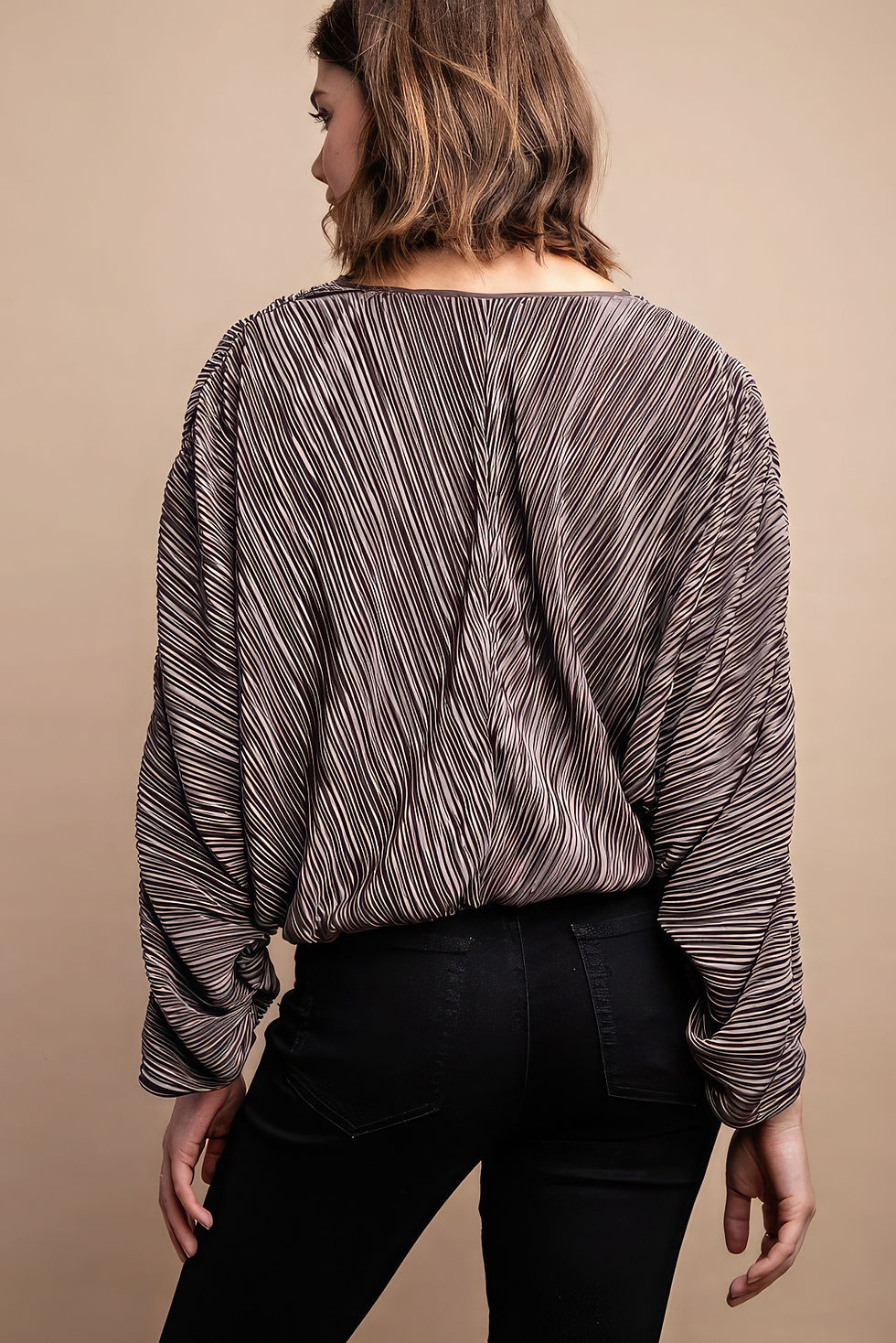 Thumbnail: Satin Pleated Drawstring Top With Snap Button