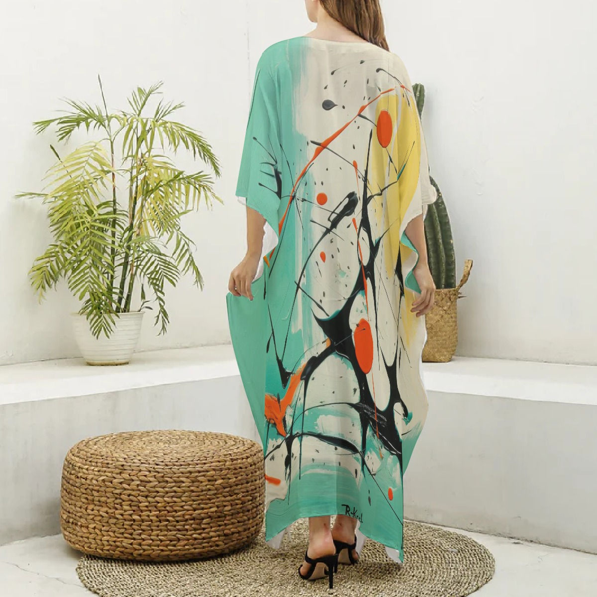 All-Over Print Women's Imitation Silk V-neck Kaftan Robe