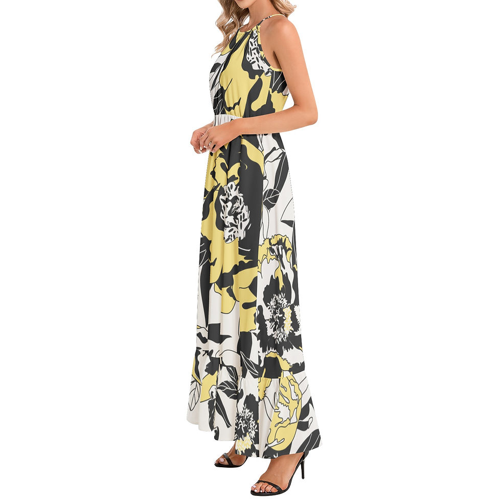 Thumbnail: Ruffle Hem Halter Neck Maxi Dress