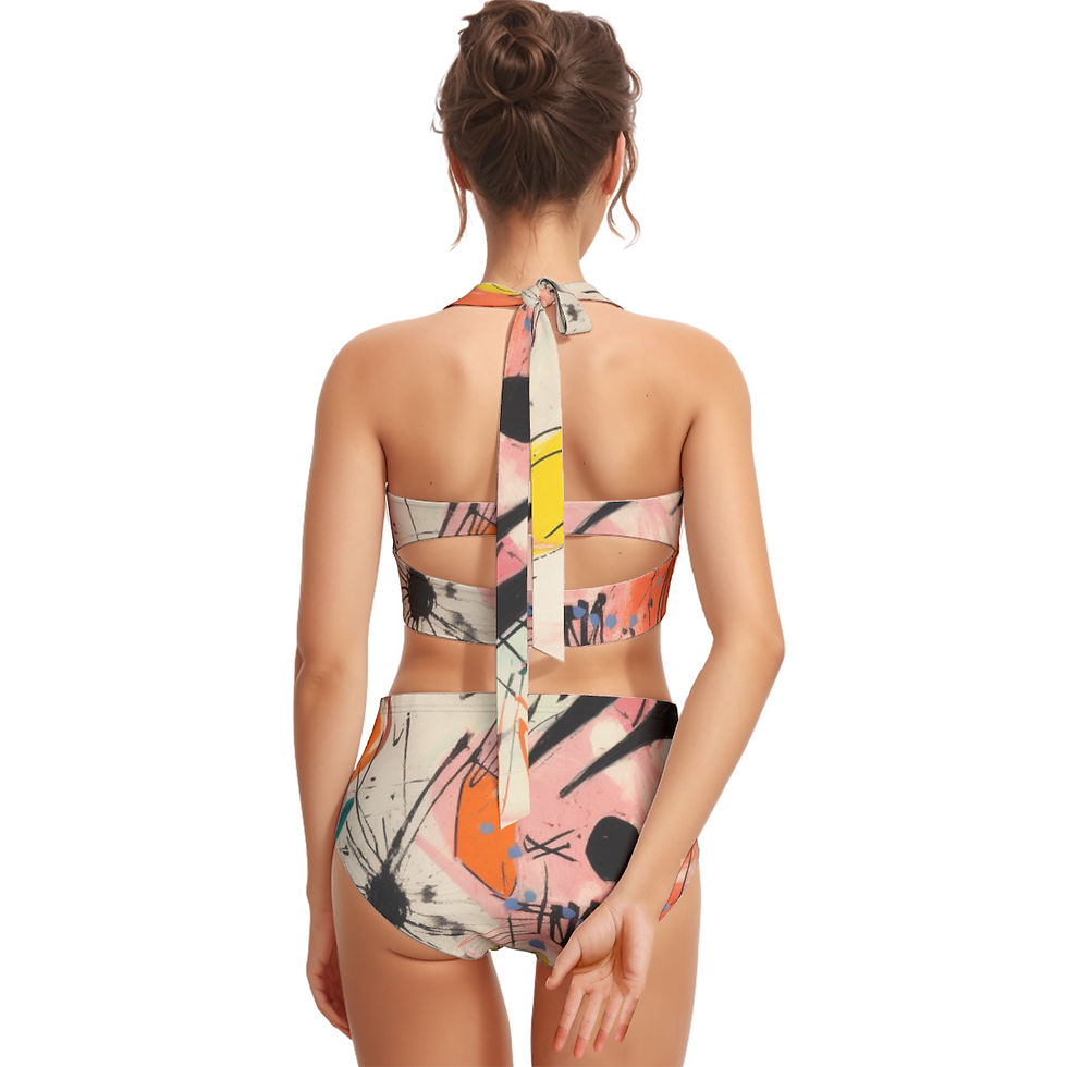 Thumbnail: All-Over Print Women's Swimsuit Set With Halter