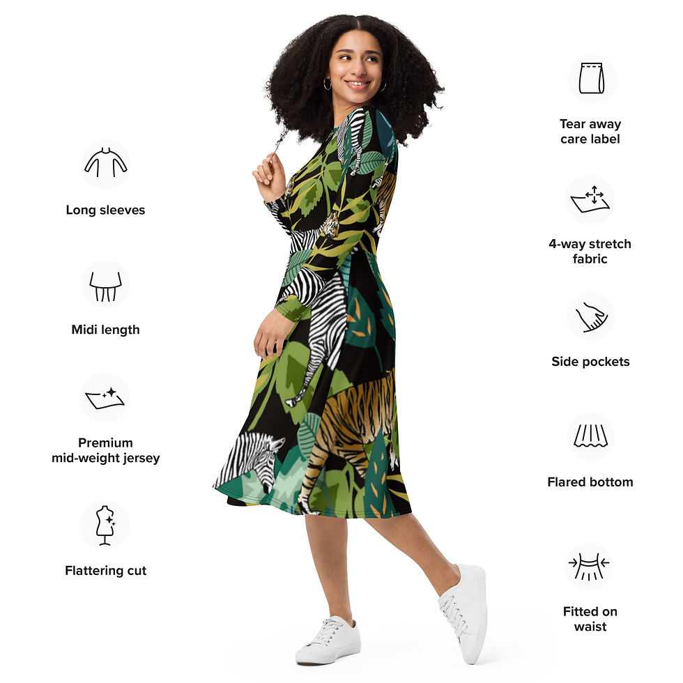 Thumbnail: All-over print long sleeve midi dress