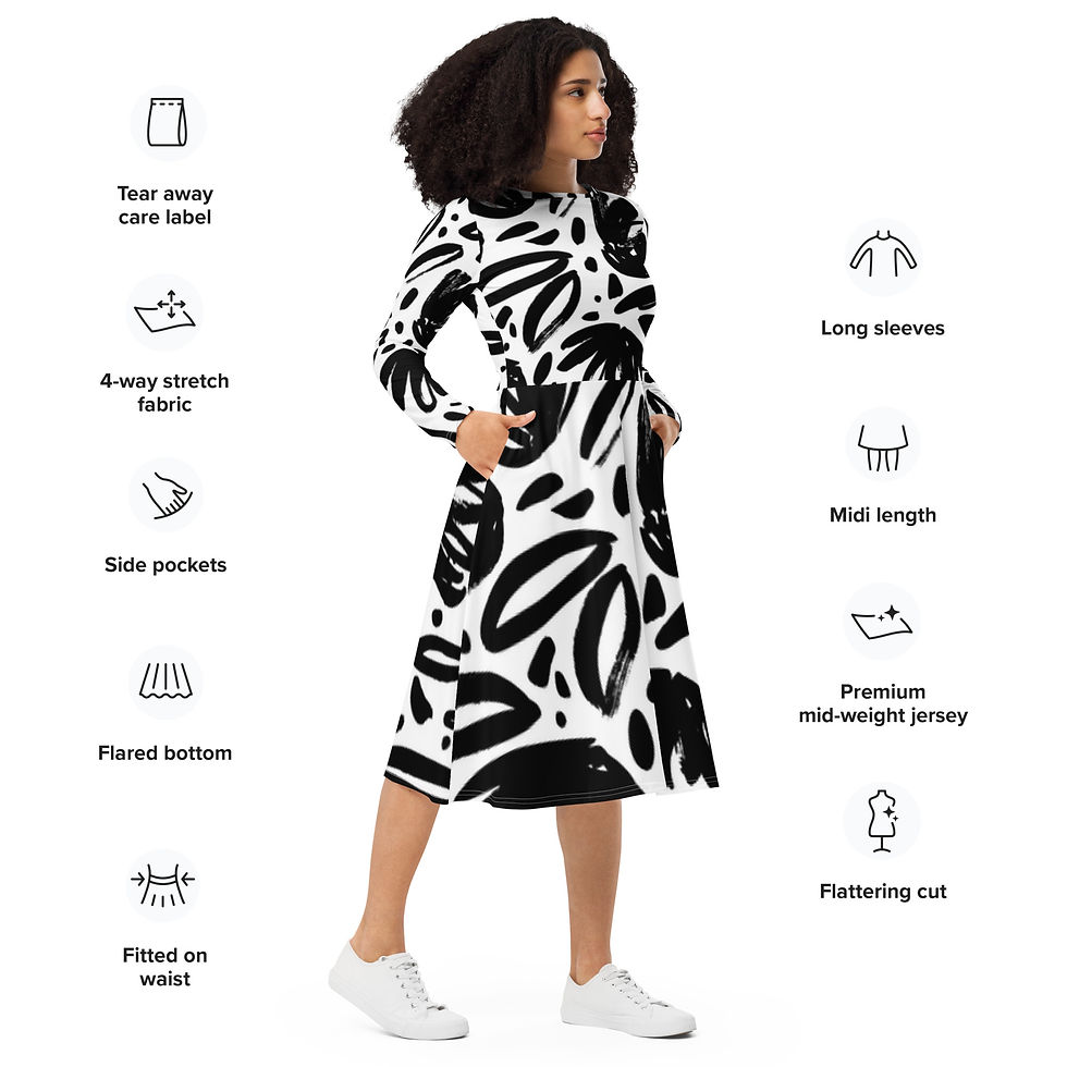 Thumbnail: All-over print long sleeve midi dress