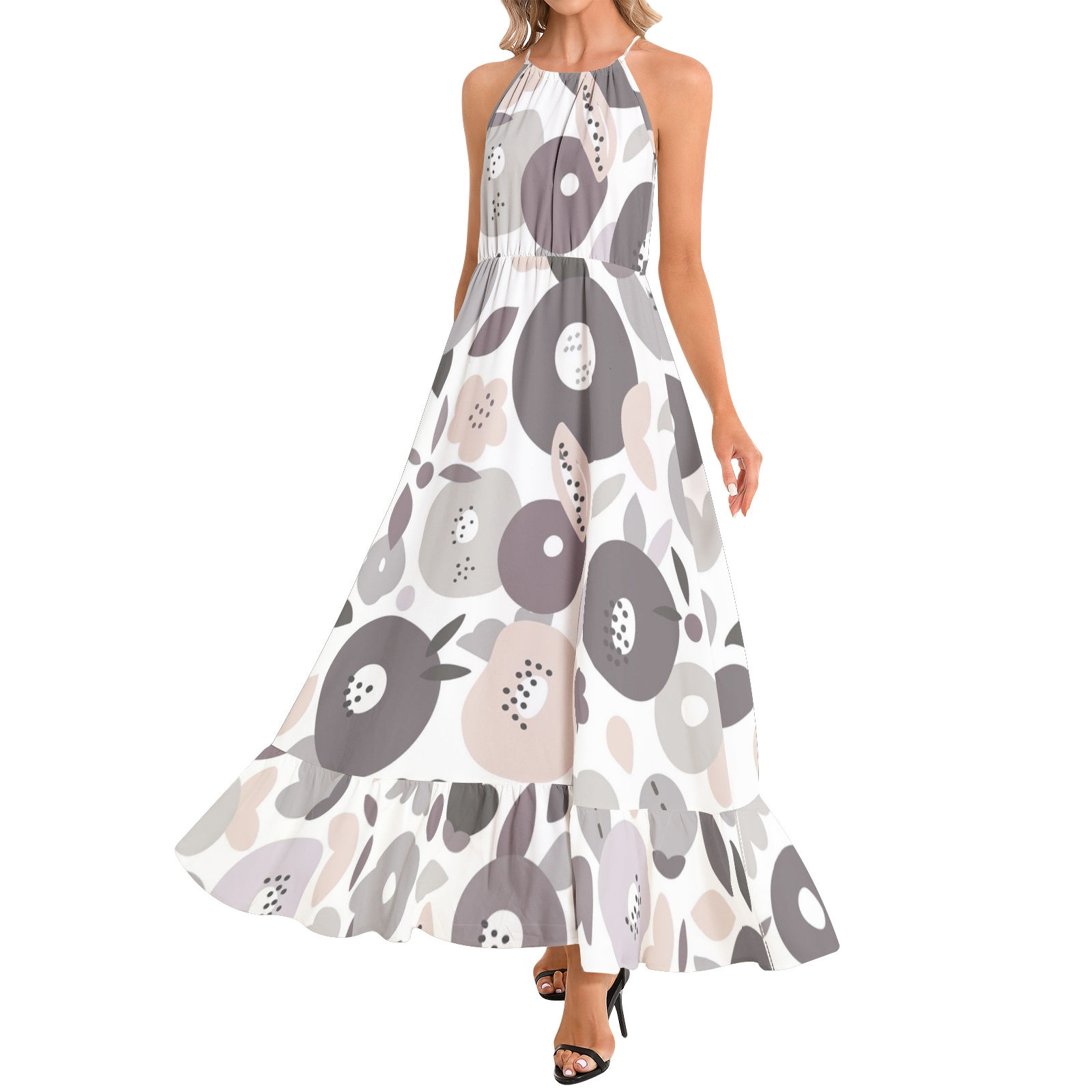 Ruffle Hem Halter Neck Maxi Dress