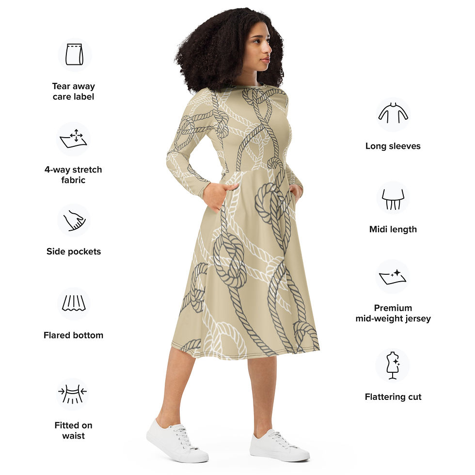 Thumbnail: All-over print long sleeve midi dress