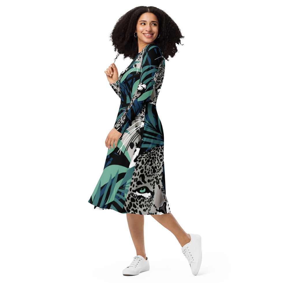Thumbnail: All-over print long sleeve midi dress