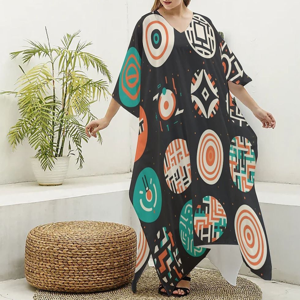 Thumbnail: All-Over Print Women's Imitation Silk V-neck Kaftan Robe